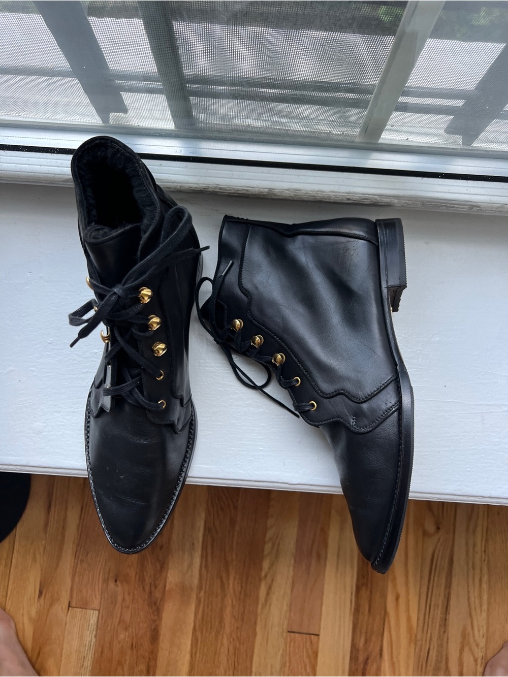 Sarah Flint - Gravati Shearling-Lined Leather Lace Up Ankle Boots  (US 10/41 EU)